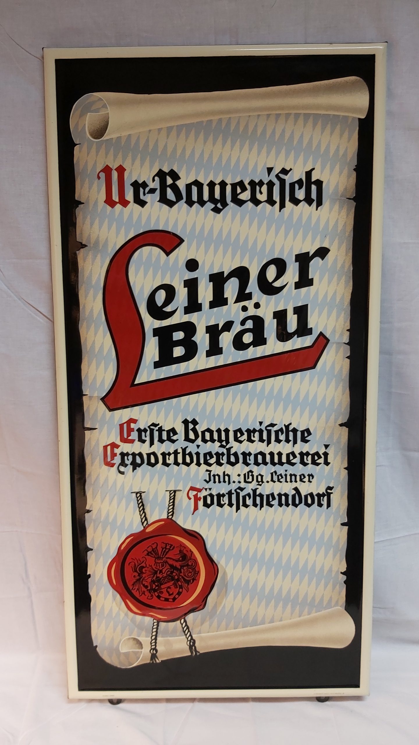 Emailschild Ur-Bayerisch Leiner Bräu Bier