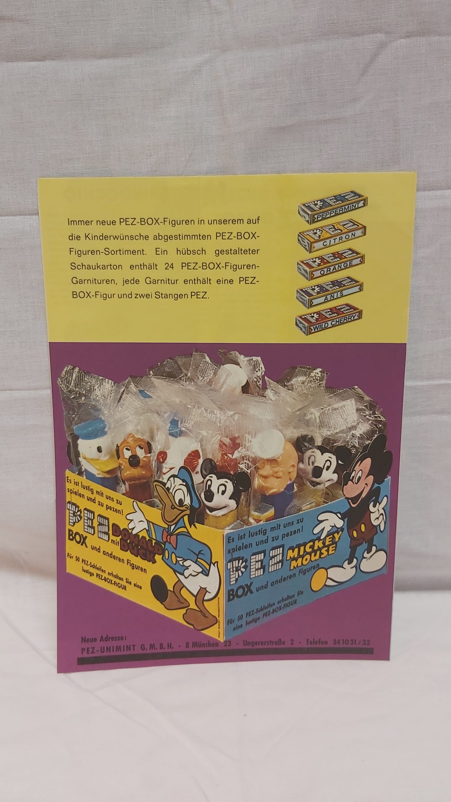 PEZ Reklame Werbung Flyer Folder Disney PEZ BOX Figuren PEZ Unimint GmbH. München